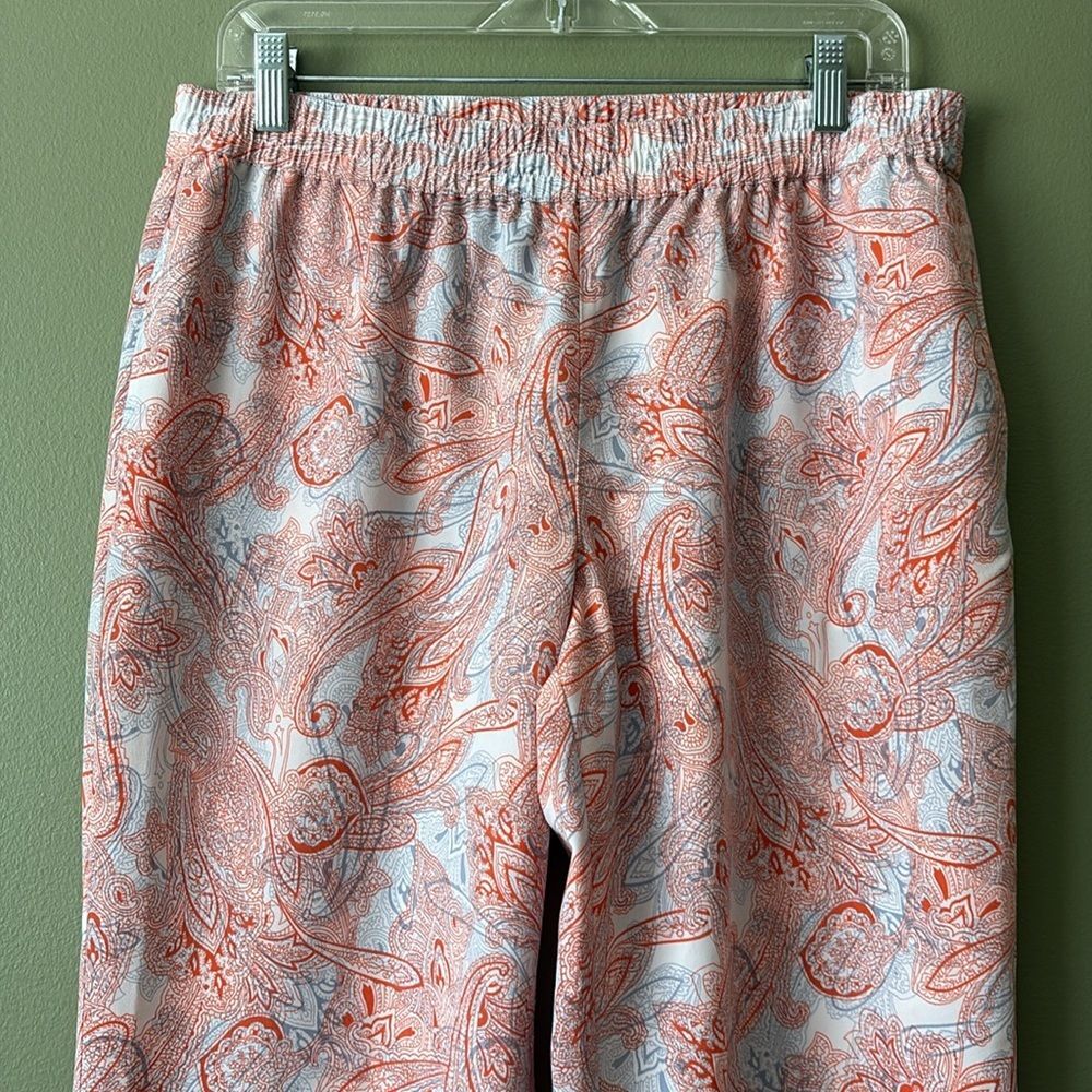 Talbots Paisley Blue Orange/Red White Pull On Crop Ankle Pants Sz 8 - Picture 2 of 9